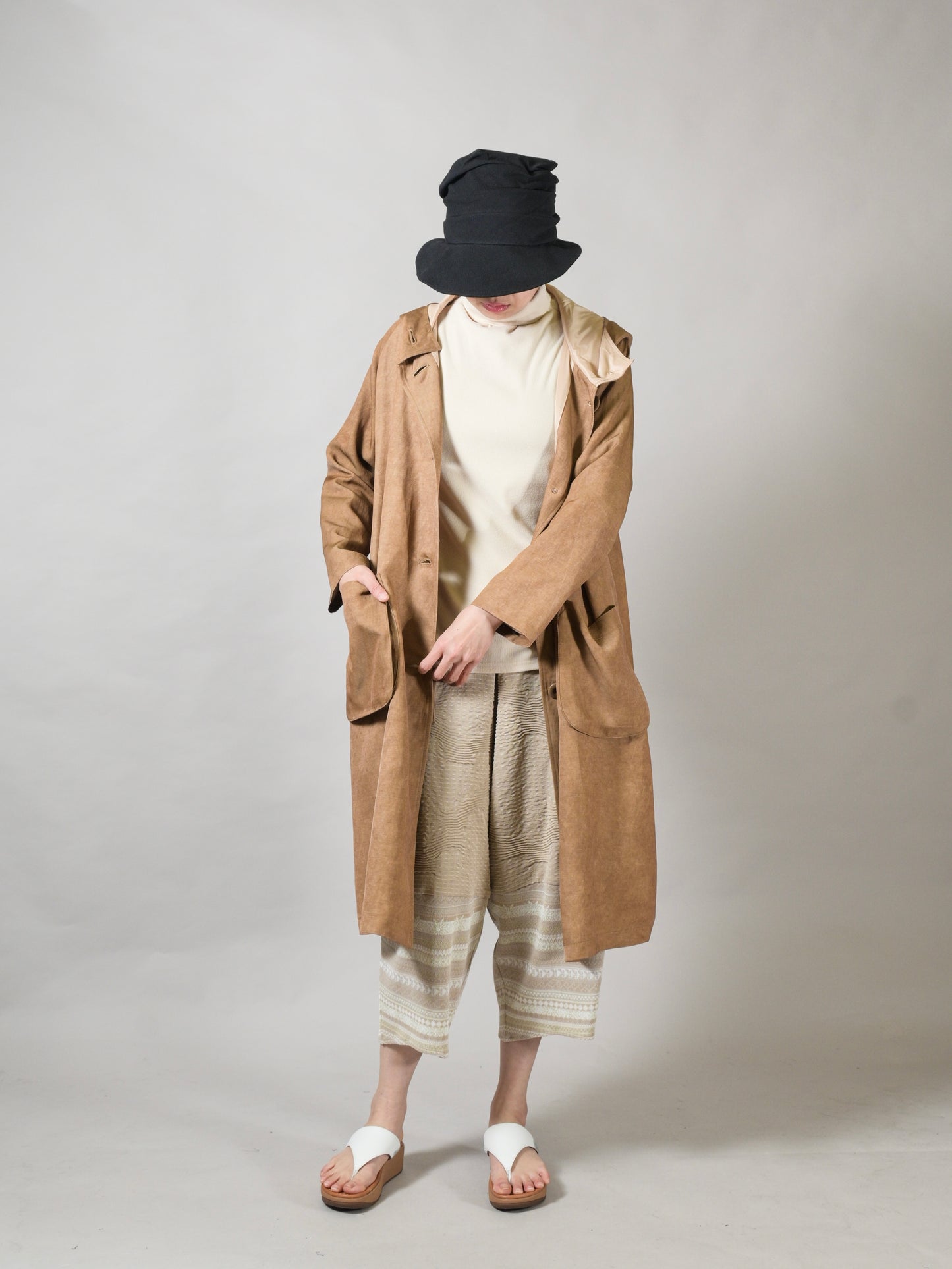 レーヨン麻 フーデッドコート 【オレンジ】RY-3935