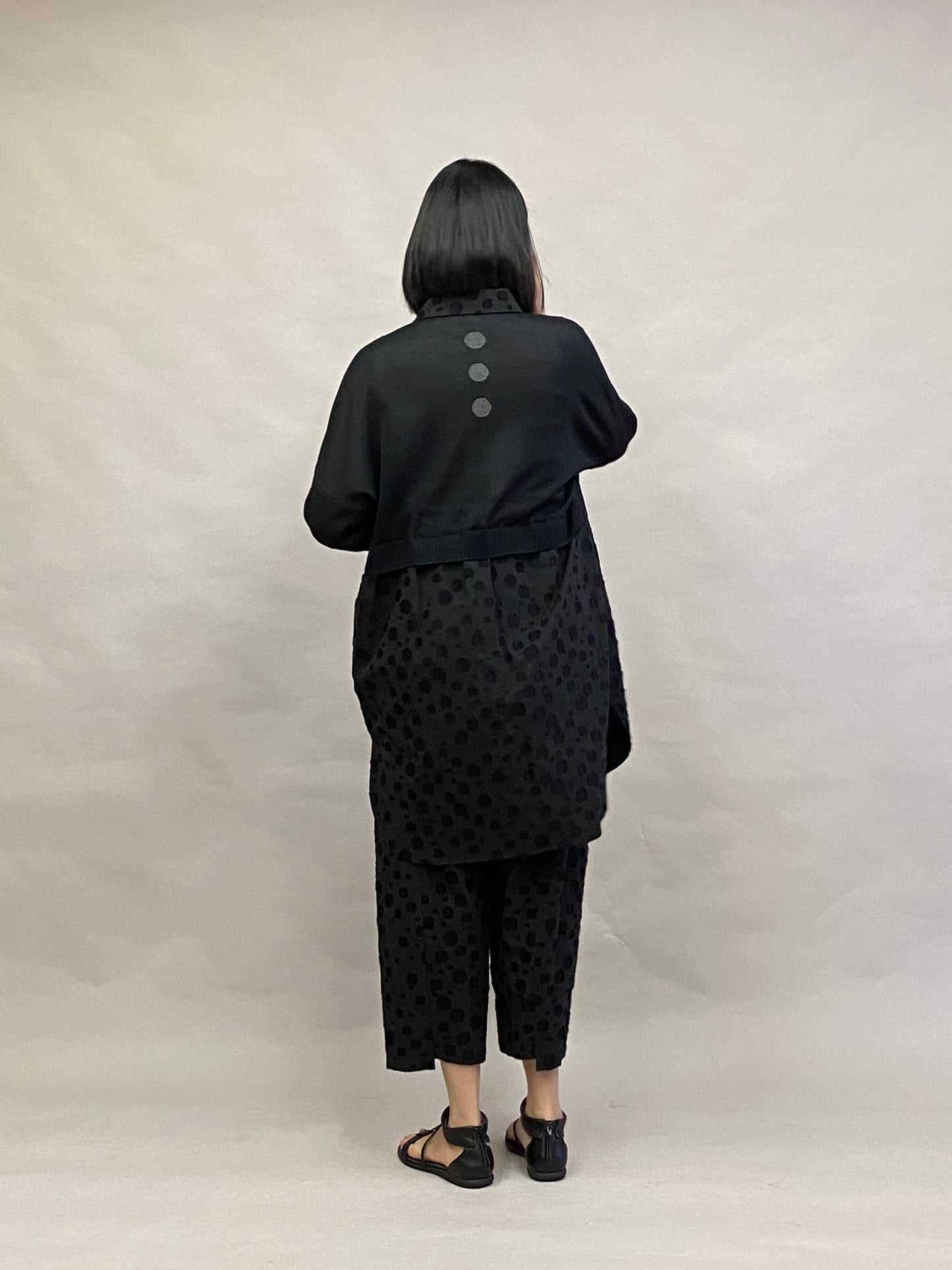ドット柄 ニットドッキング ロングシャツ【ブラック】ヨシヨシバイピージェイ