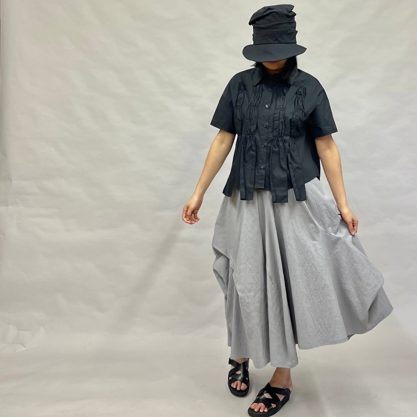 アシンメトリー キリカエ フレアスカート【グレー】ヨシヨシバイピージェイ