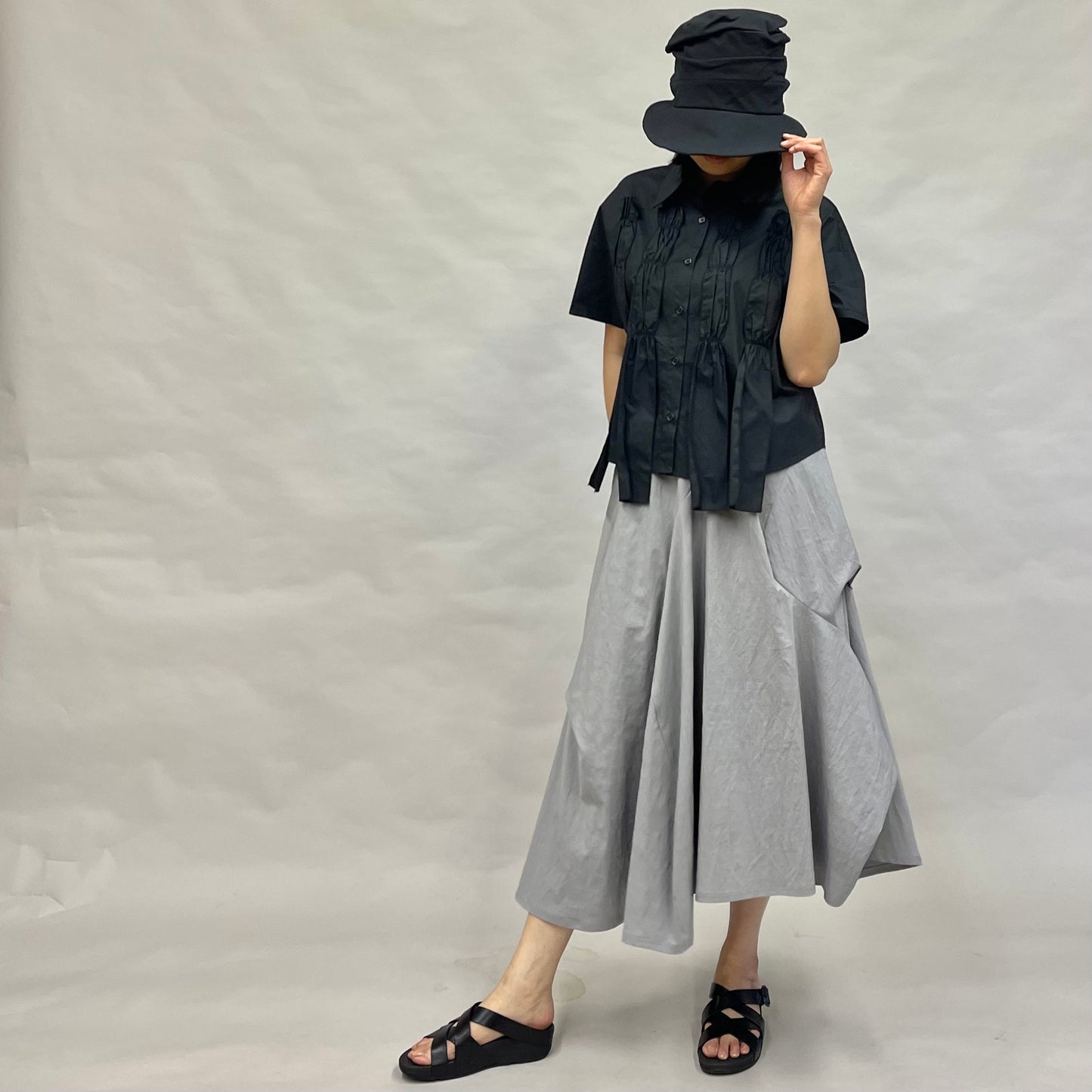 アシンメトリー キリカエ フレアスカート【グレー】ヨシヨシバイピージェイ