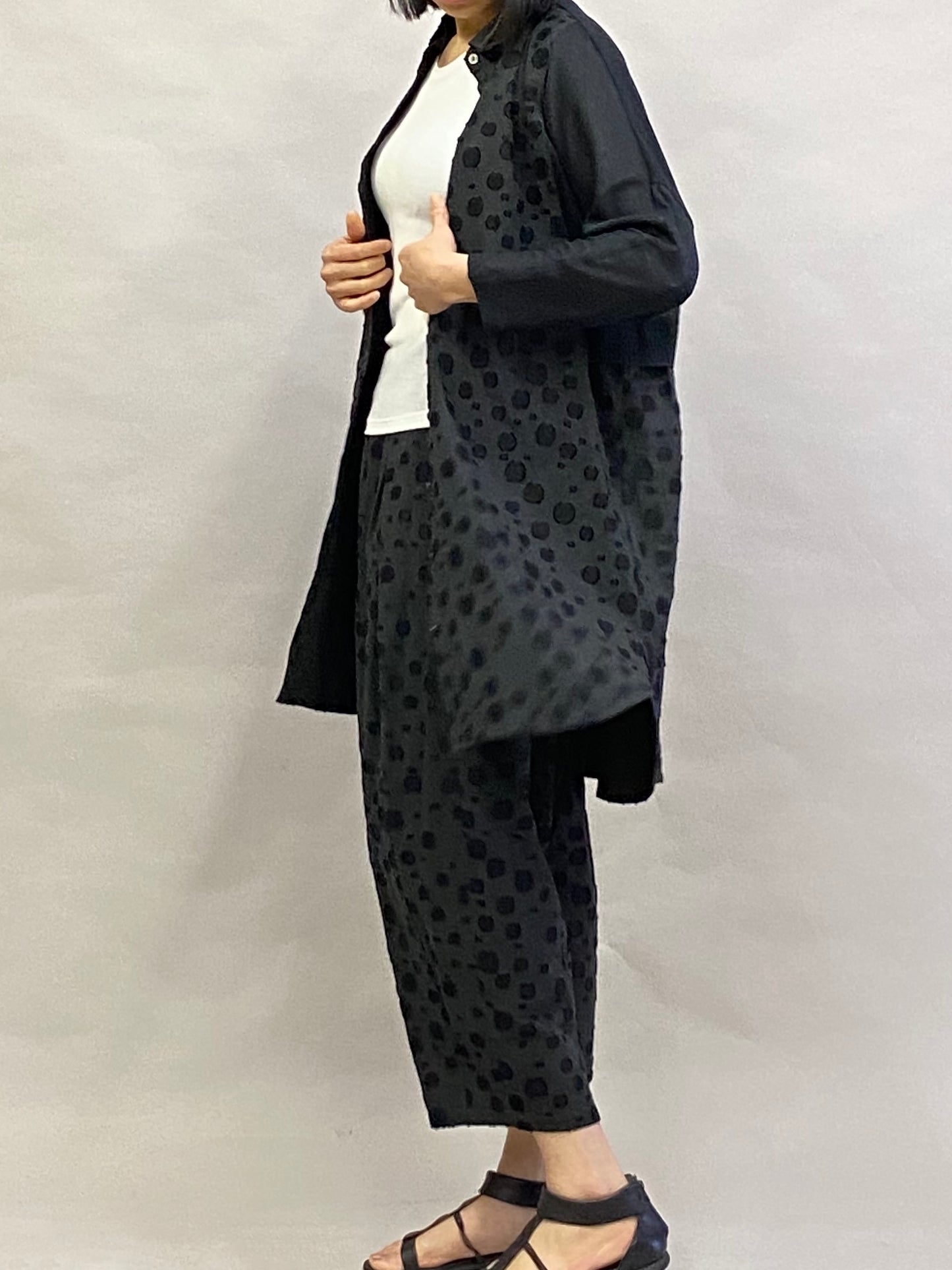 ドット柄 ニットドッキング ロングシャツ【ブラック】ヨシヨシバイピージェイ