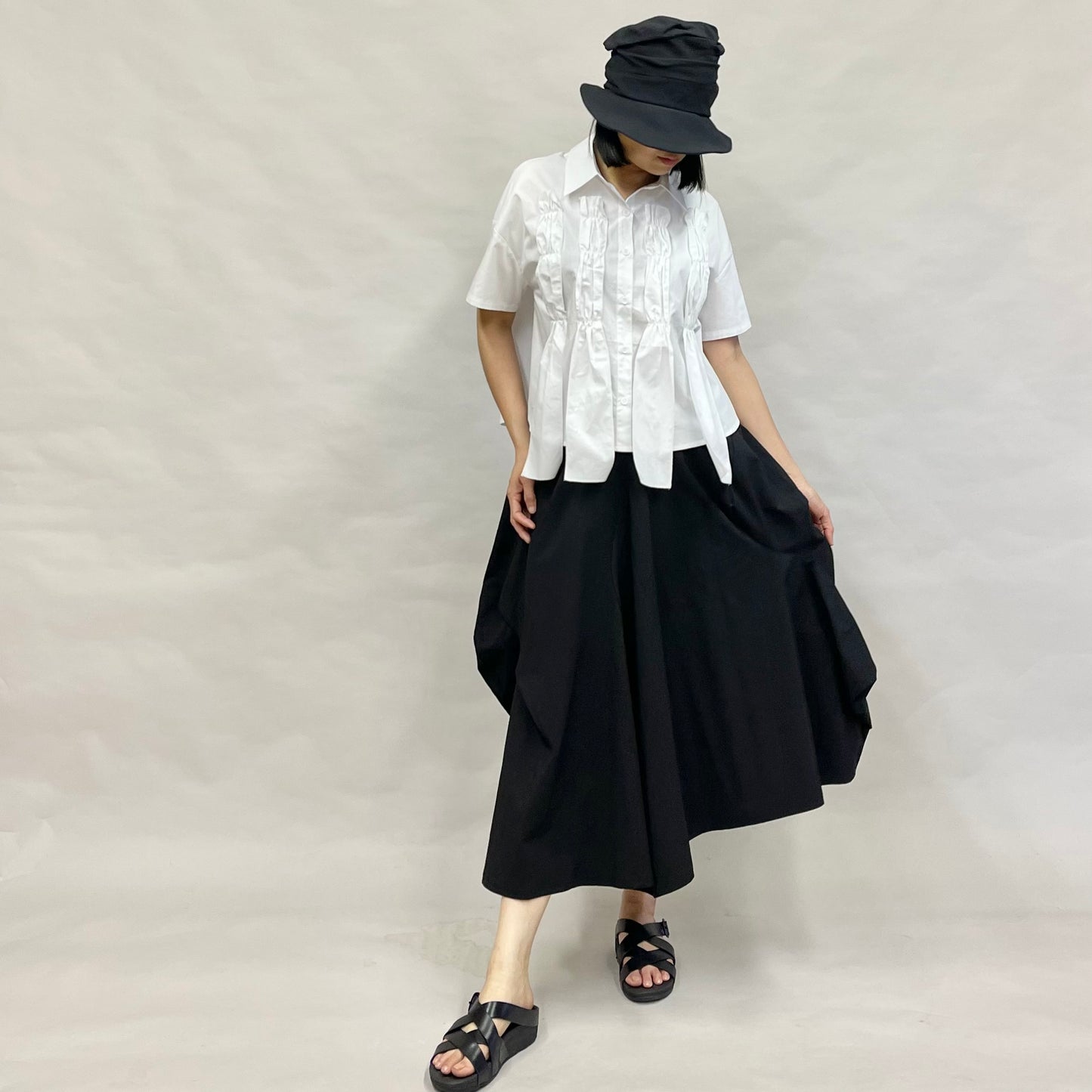 アシンメトリー キリカエ フレアスカート【ブラック】ヨシヨシバイピージェイ