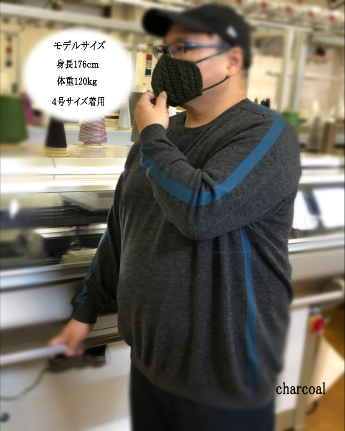 BIGサイズ 配色ライン入り!!ラグランスリーブクルーネックセーター(SI-2003)