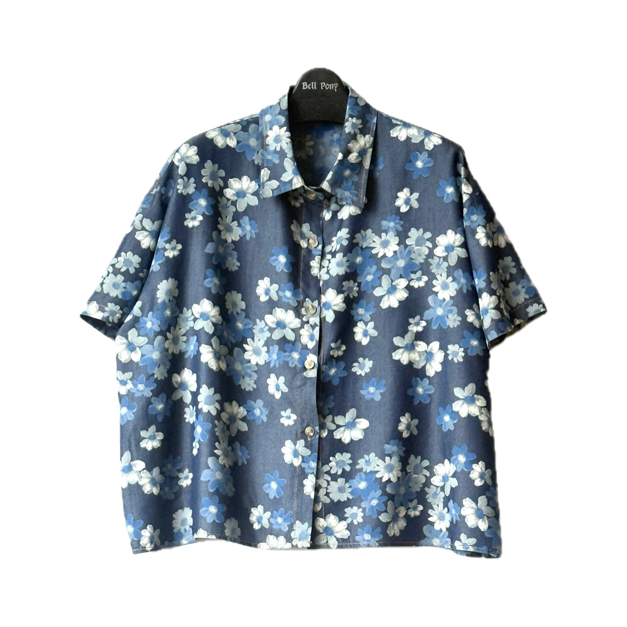 花柄 プリント デニム風 半袖シャツ BPS-25291-blue-white-free [Bell Pony]