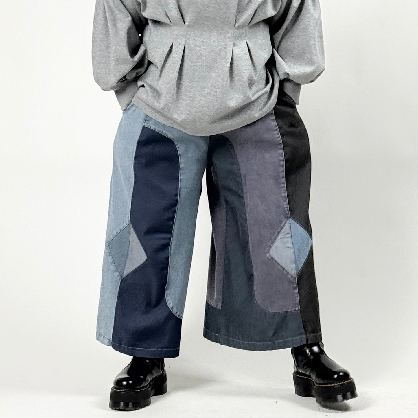 ランダム切り替え パッチワーク デニムワイドパンツ BPS-26230 [Bell Pony]