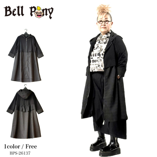 異素材切り替え フード付き ロングコート レディース スプリングコート BPS-26137 [Bell Pony]