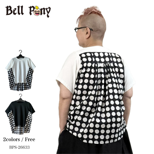 無地×水玉ドット 異素材切替え ビッグTシャツ BPS-26633 [Bell Pony]