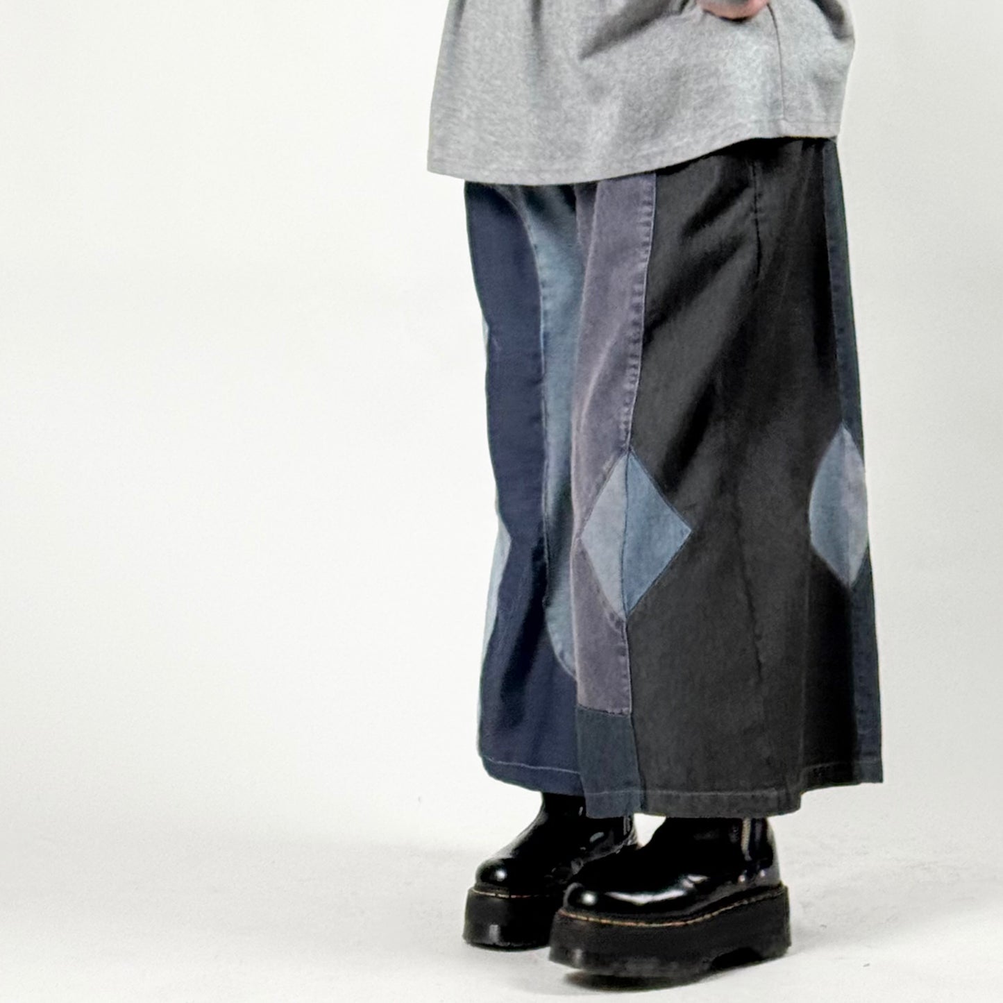 ランダム切り替え パッチワーク デニムワイドパンツ BPS-26230 [Bell Pony]