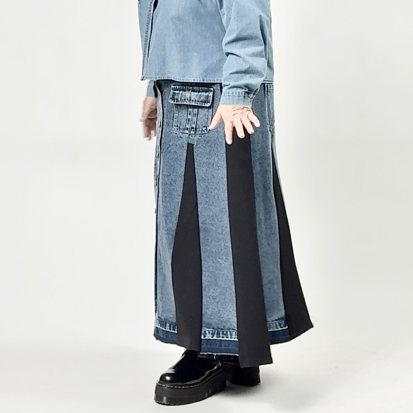 バイカラー異素材切替 ジャージ×デニムスカート BPS-26171 [Bell Pony]