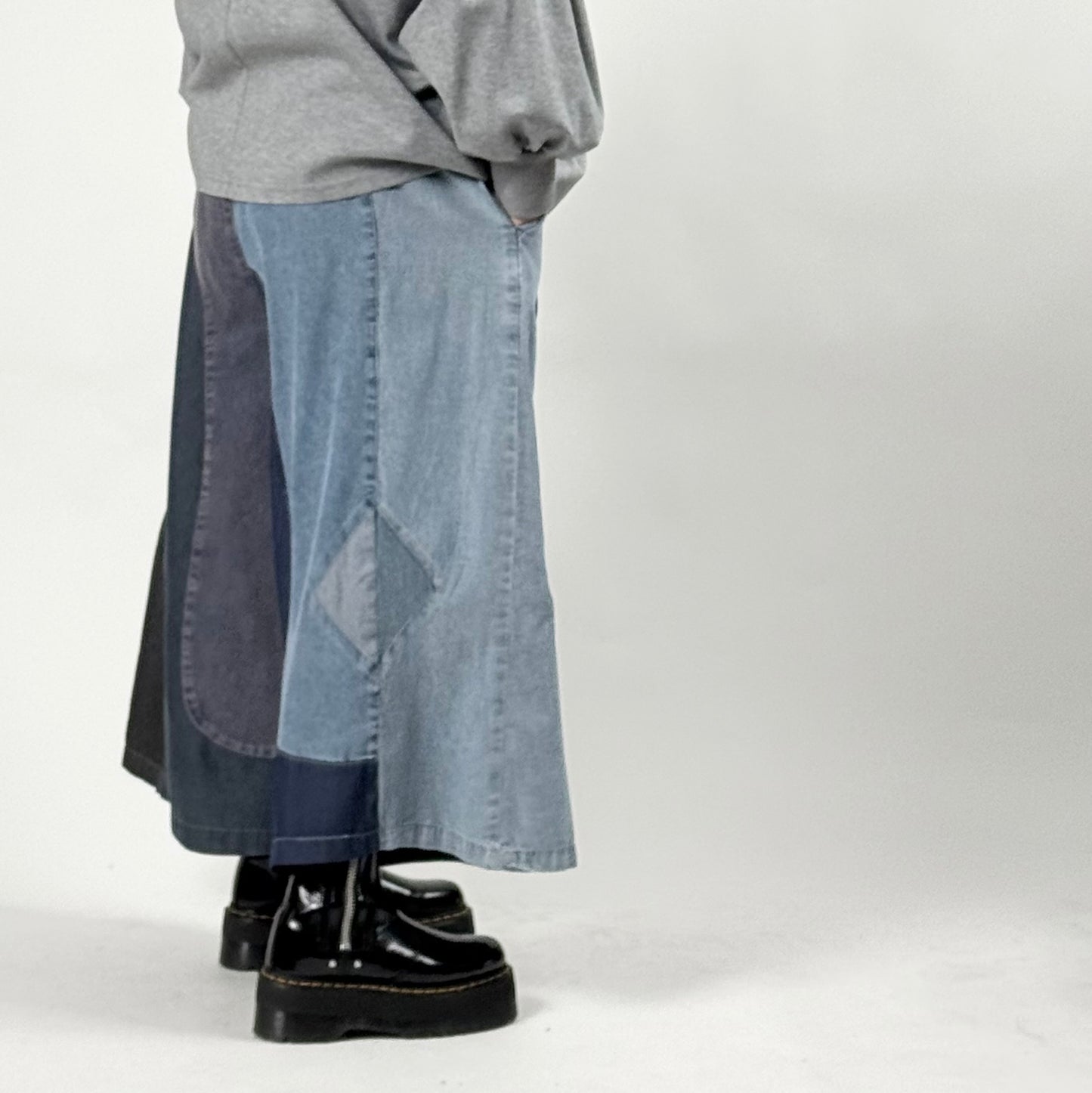 ランダム切り替え パッチワーク デニムワイドパンツ BPS-26230 [Bell Pony]