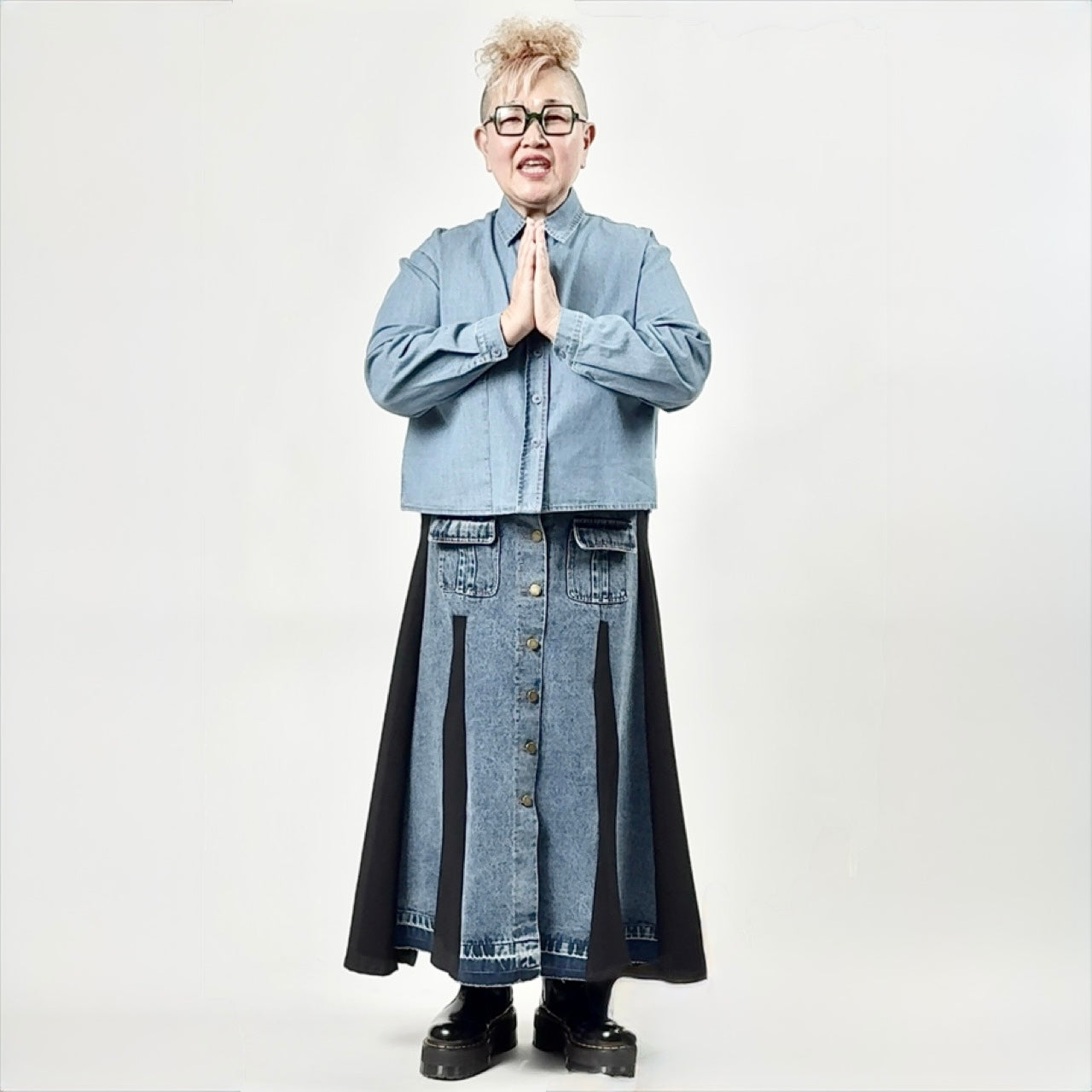 バイカラー異素材切替 ジャージ×デニムスカート BPS-26171 [Bell Pony]