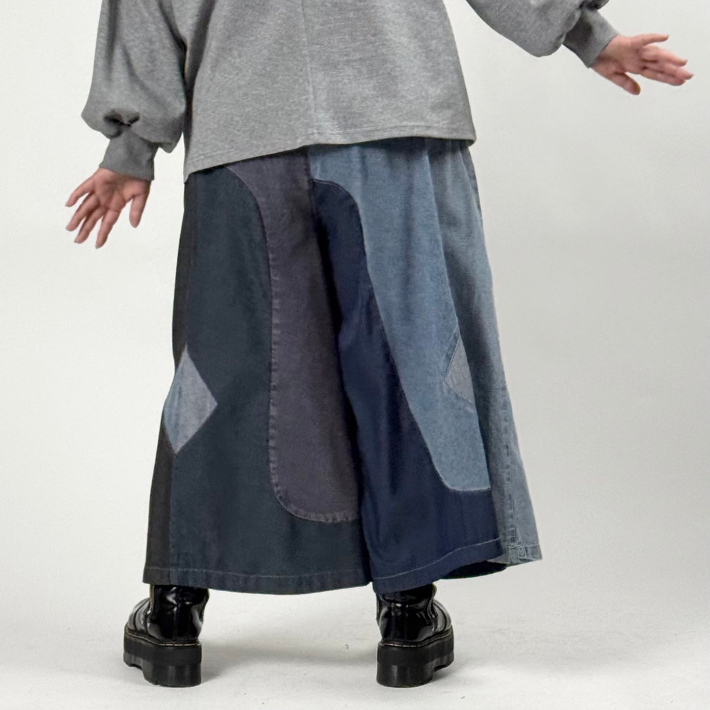 ランダム切り替え パッチワーク デニムワイドパンツ BPS-26230 [Bell Pony]