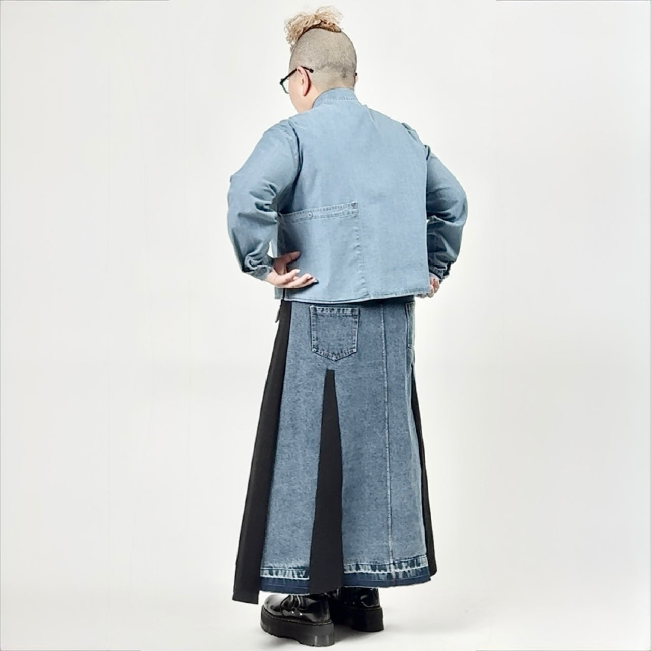 バイカラー異素材切替 ジャージ×デニムスカート BPS-26171 [Bell Pony]