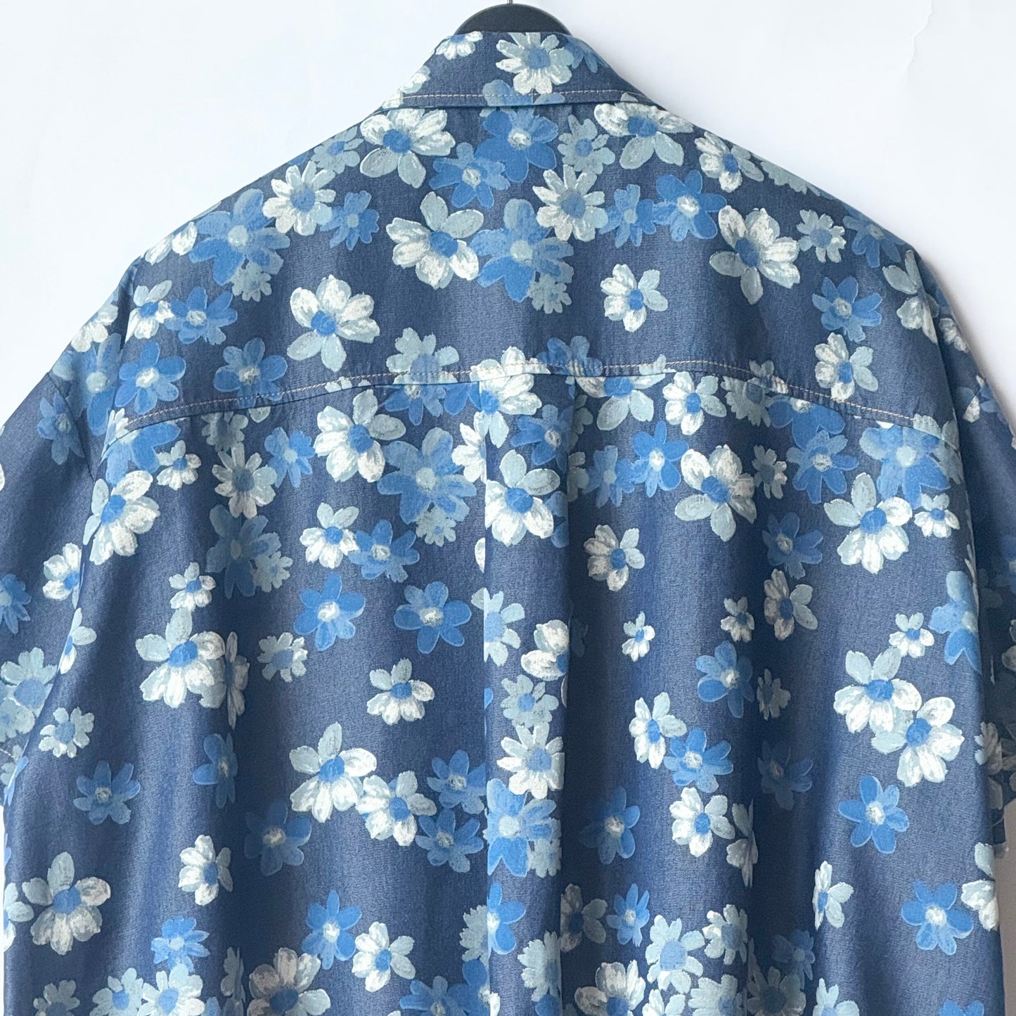 花柄 プリント デニム風 半袖シャツ BPS-25291-blue-white-free [Bell Pony]