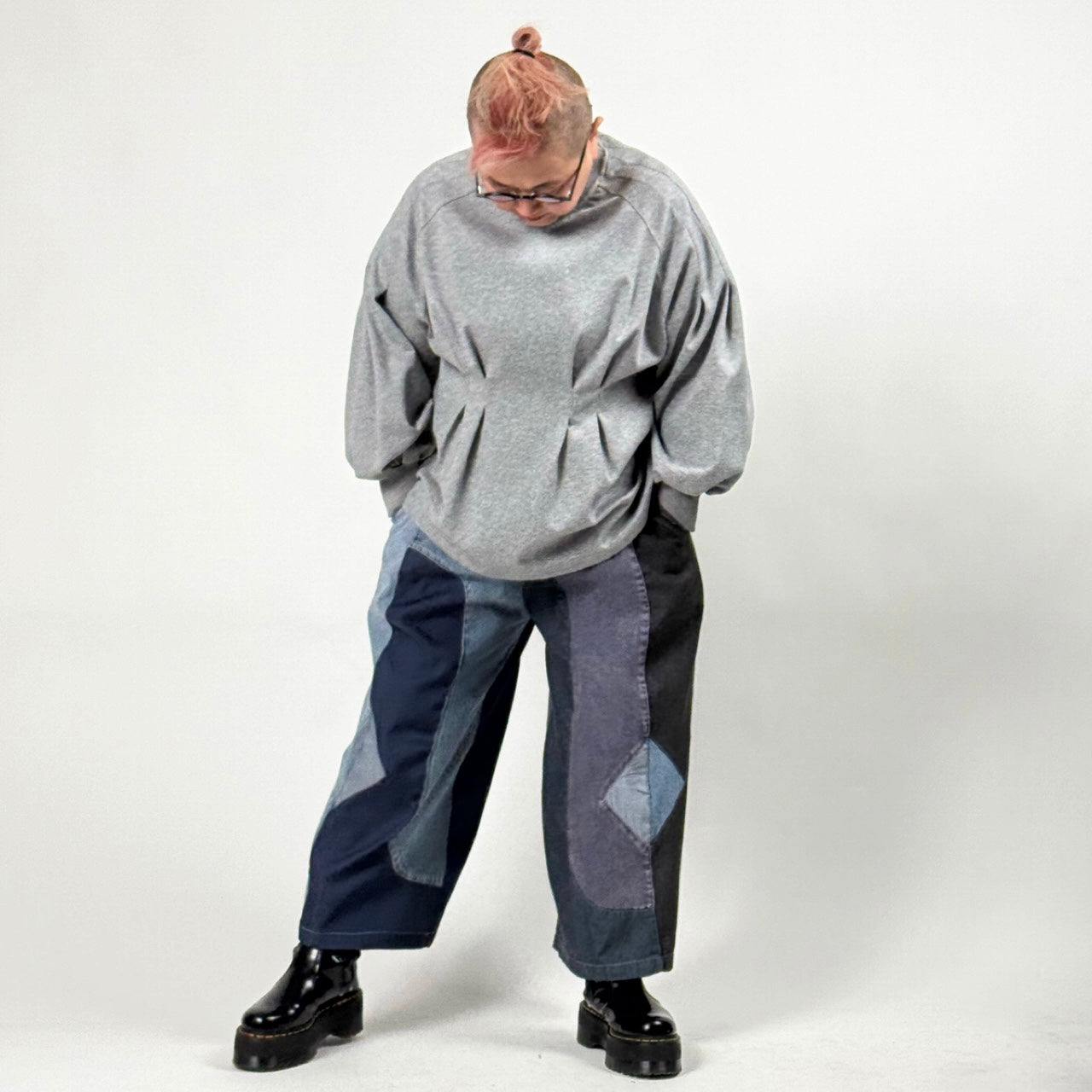 ランダム切り替え パッチワーク デニムワイドパンツ BPS-26230 [Bell Pony]