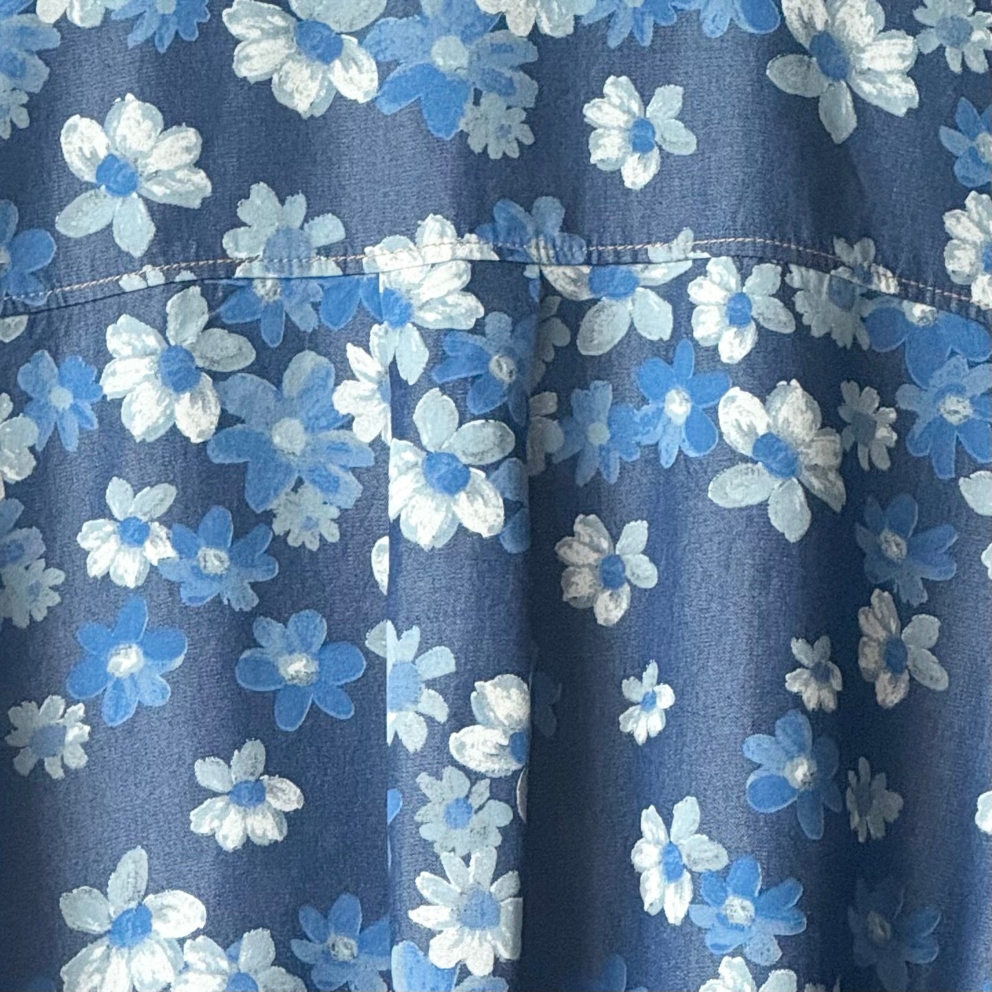 花柄 プリント デニム風 半袖シャツ BPS-25291-blue-white-free [Bell Pony]