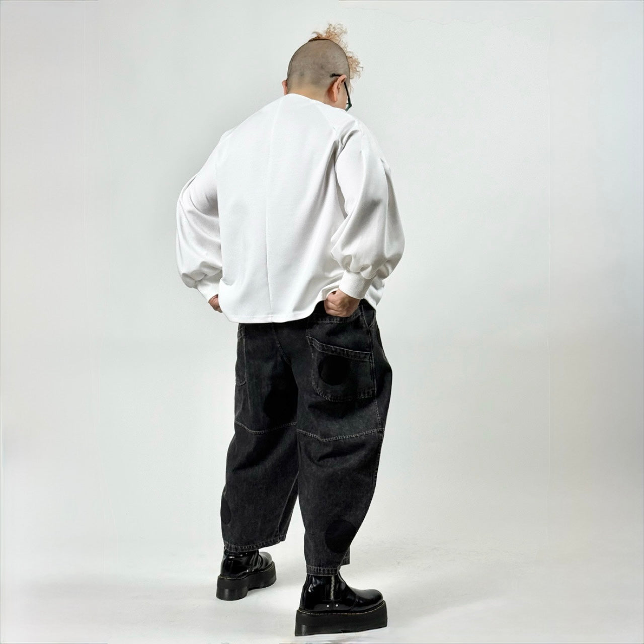 ドット柄 アップリケ デザイン ブラックデニム コクーンパンツ BPS-26060 [Bell Pony]