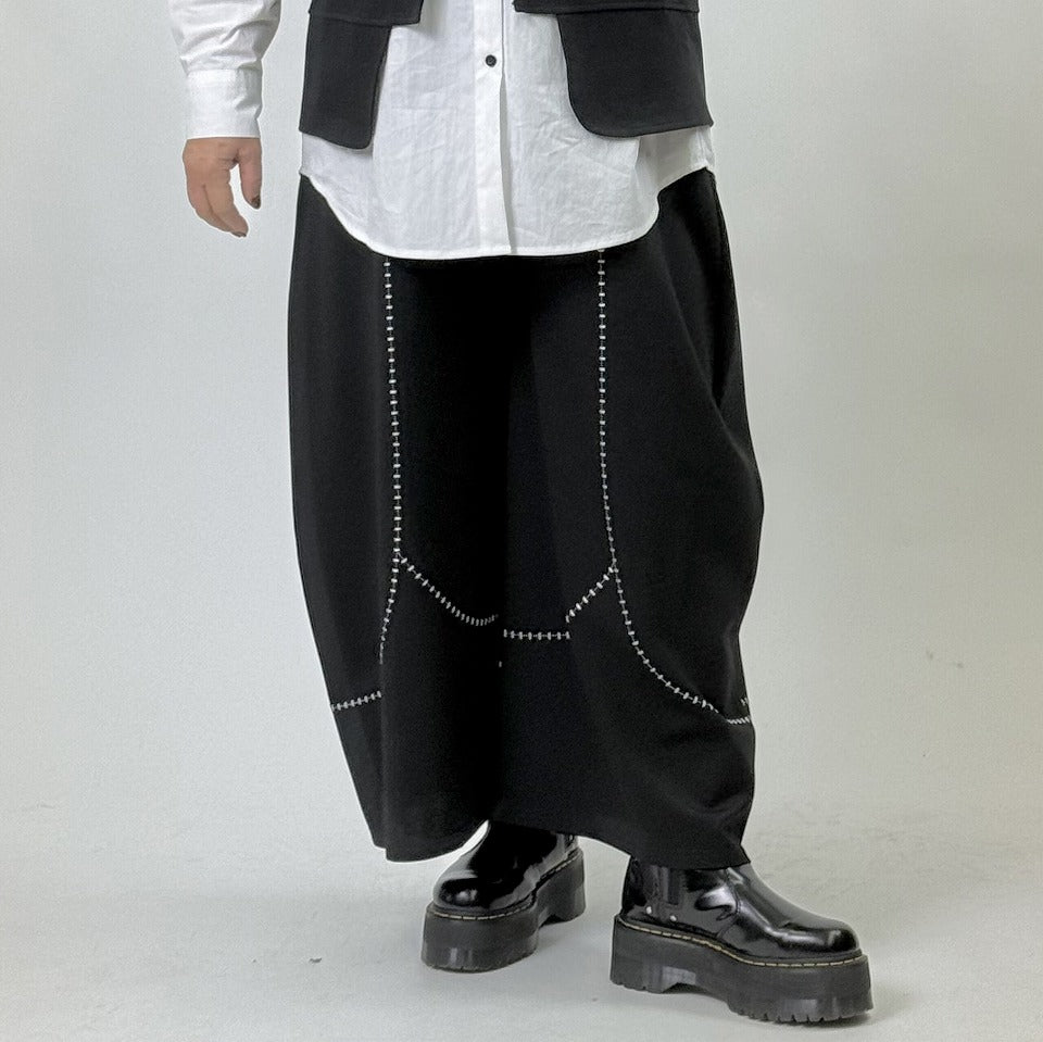 ブランケット風 配色ステッチ ワイドパンツ BPW-25671 [Bell Pony]