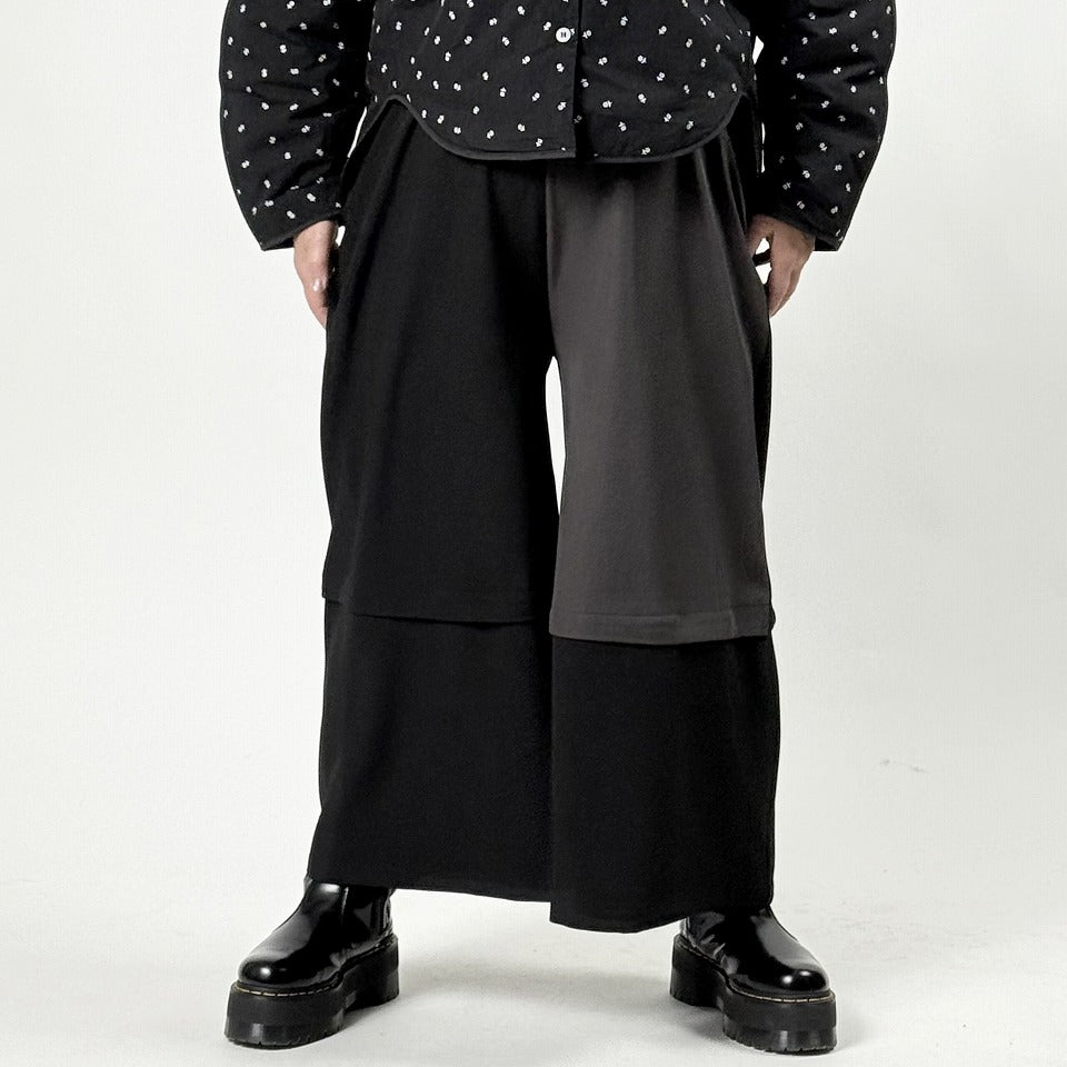 アシンメトリー切り替え バイカラー ワイドパンツ BPW-25525 [Bell Pony]