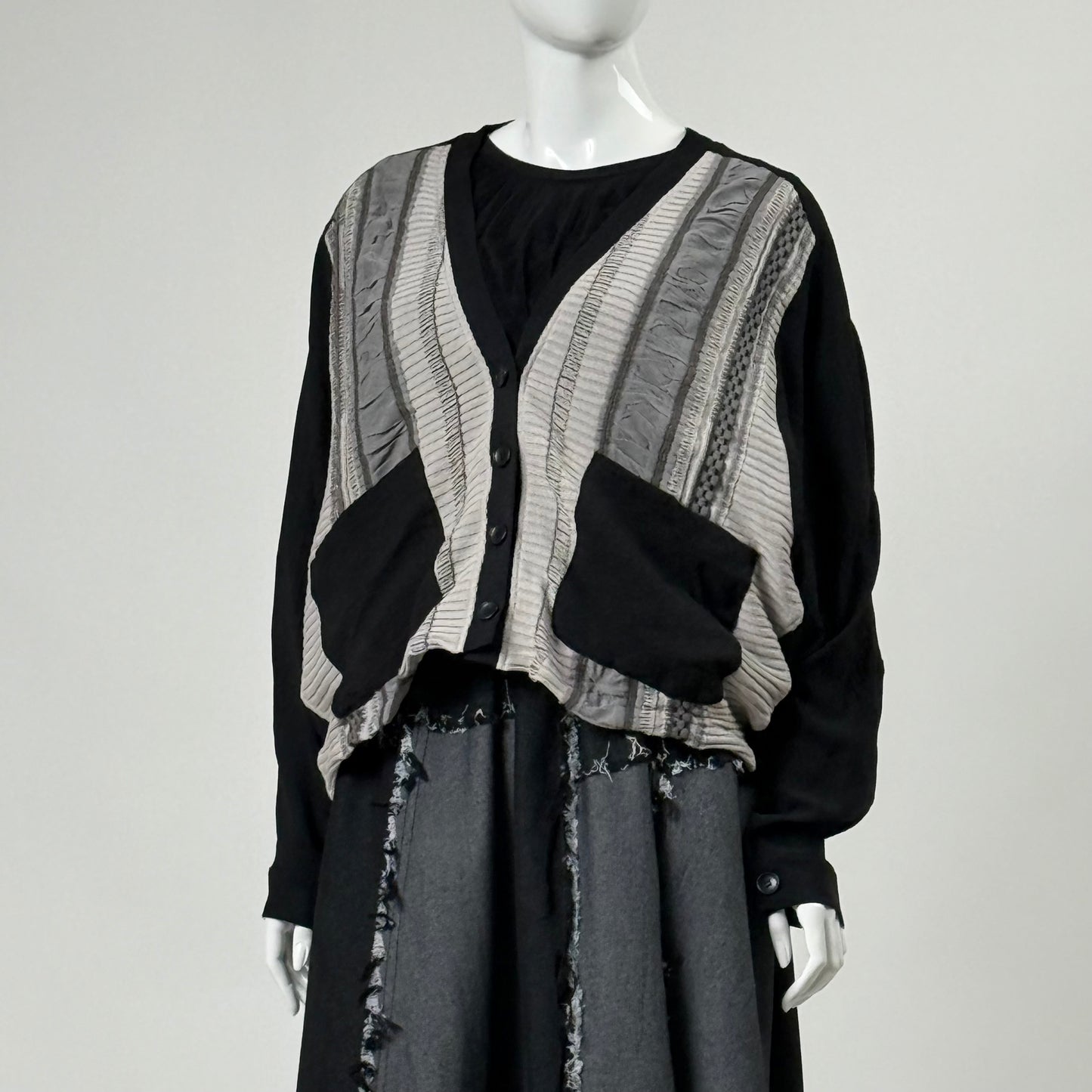 ジャガード×シフォン×布帛切り替え ニットカーディガン RY-241102SC [Yoshi Yoshi by pj]