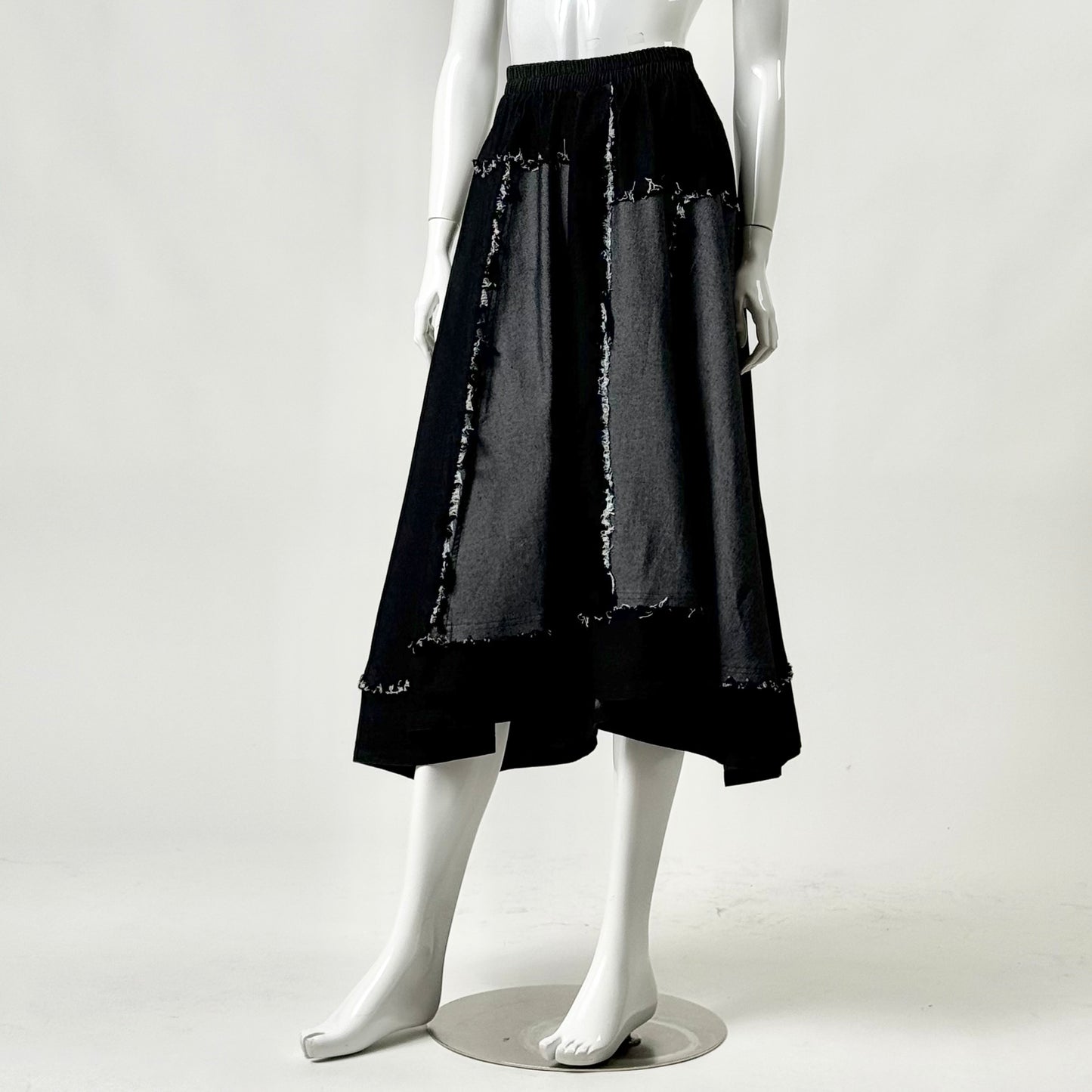 アシンメトリー切り替え デニム フレアロングスカート BPA-25062 [Bell Pony]