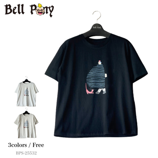 ユニークイラストプリント Tシャツ 半袖 BPS-25532 [Bell Pony]