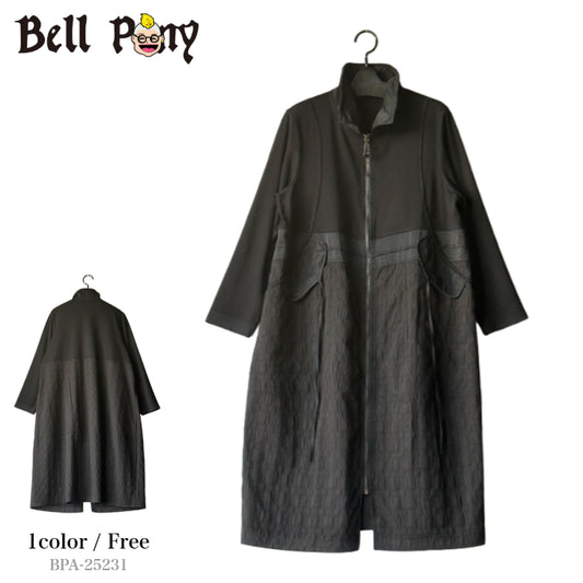 異素材切り替えデザイン ロングジップアップワンピース 長袖 BPA-25231 [Bell Pony]
