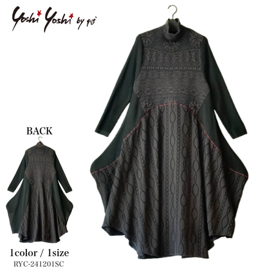 異素材切替え ドレープシルエット デザインロングワンピース RYC-241201SC [Yoshi Yoshi by pj]