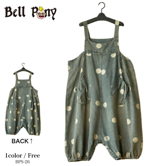 ヴィンテージ風 ドットプリント デニム オーバーオール BPS-26124 [Bell Pony]