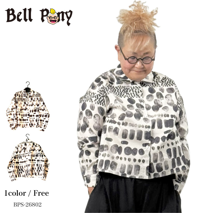 アート柄 モノトーンプリントシャツ BPS-26802 [Bell Pony]