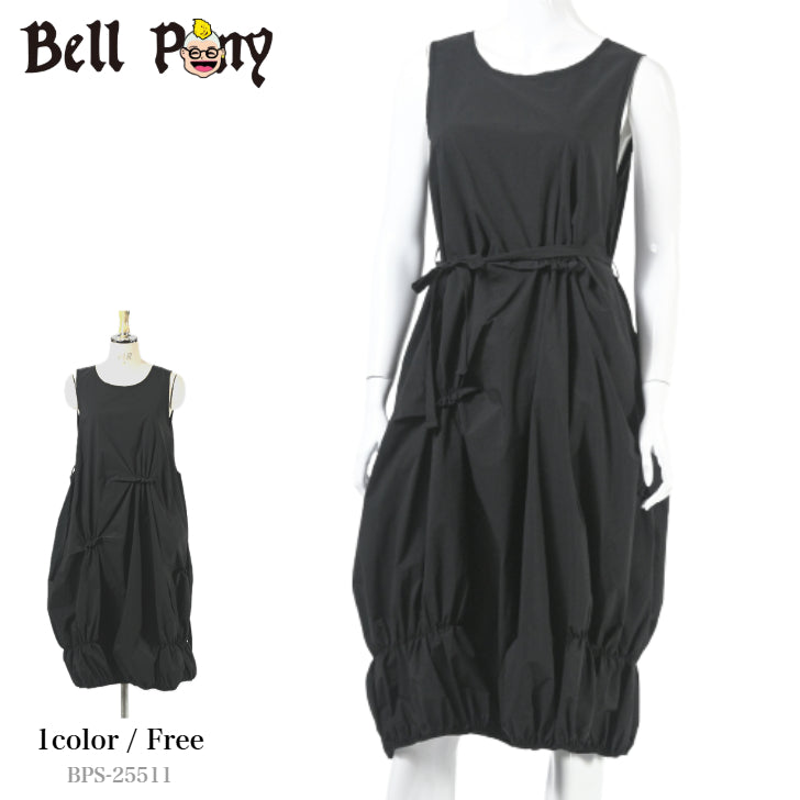 ランダムギャザー入り ノースリーブ バルーン ワンピース ロング丈 BPS-25511 [Bell Pony]