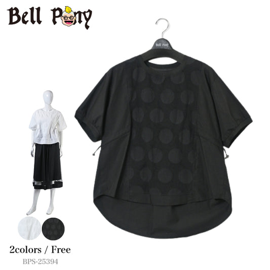 ジャガード織り ドット柄 切り替えデザイン Tシャツ 半袖 BPS-25394 [Bell Pony]