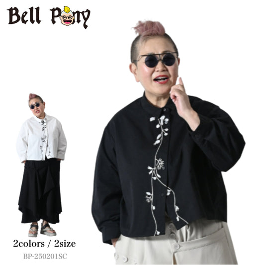フラワー刺繍 アシンメトリーデザインシャツ BP-250201SC [Bell Pony]