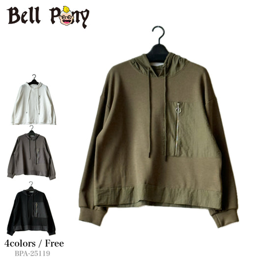 異素材切り替え フード付き プルオーバー BPA-25119 [Bell Pony]
