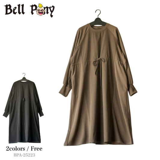 異素材切り替え Aライン ロングワンピース 長袖 BPA-25223 [Bell Pony]