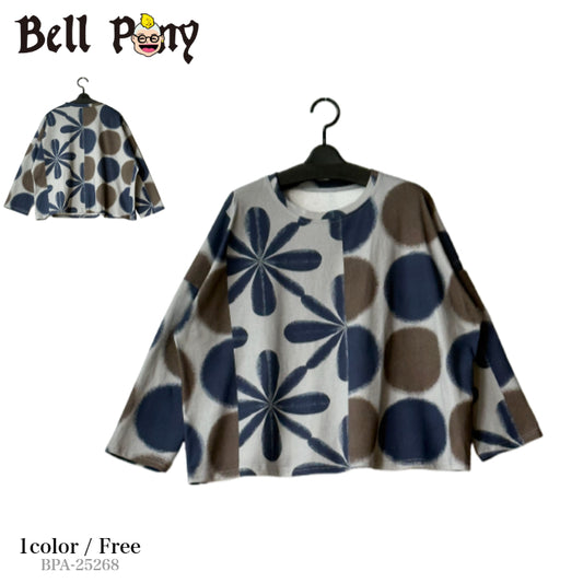 ドット×フラワープリント ロングTシャツ BPA-25268 [Bell Pony]
