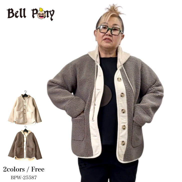 フード付き 異素材切替 ボアジャケット BPW-25587 [Bell Pony]