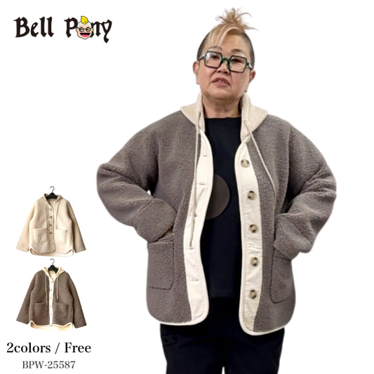 フード付き 異素材切替 ボアジャケット BPW-25587 [Bell Pony]