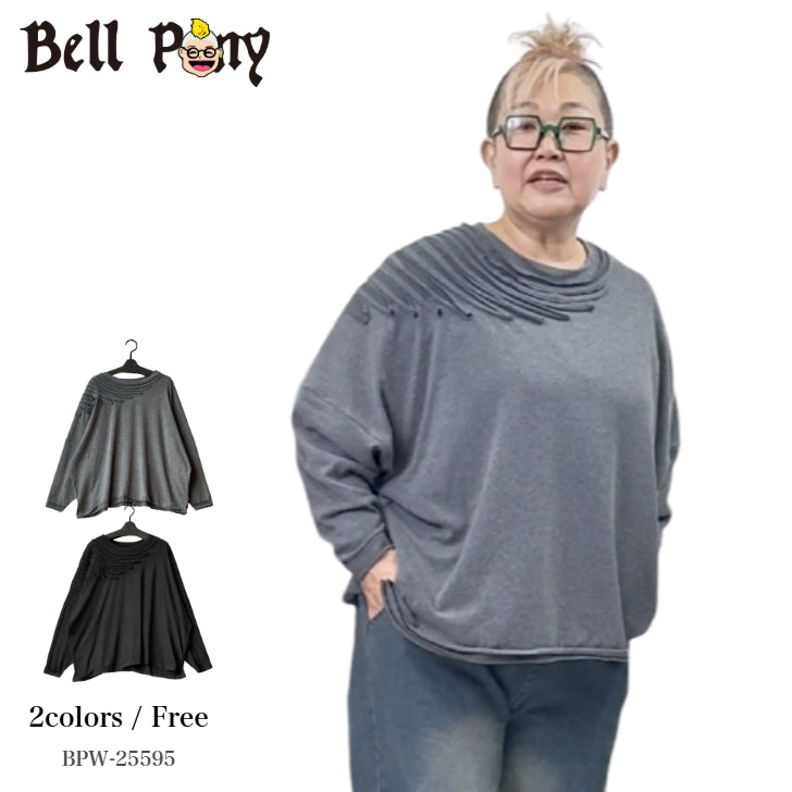 テープデザイン カットソー ロングTシャツ BPW-25595 [Bell Pony]