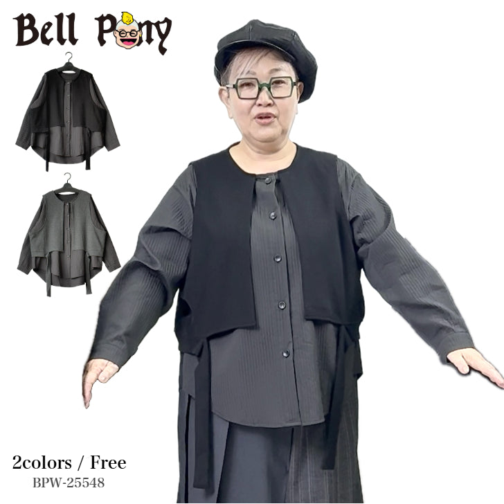 レイヤード風 異素材ドッキングシャツ BPW-25548 [Bell Pony]