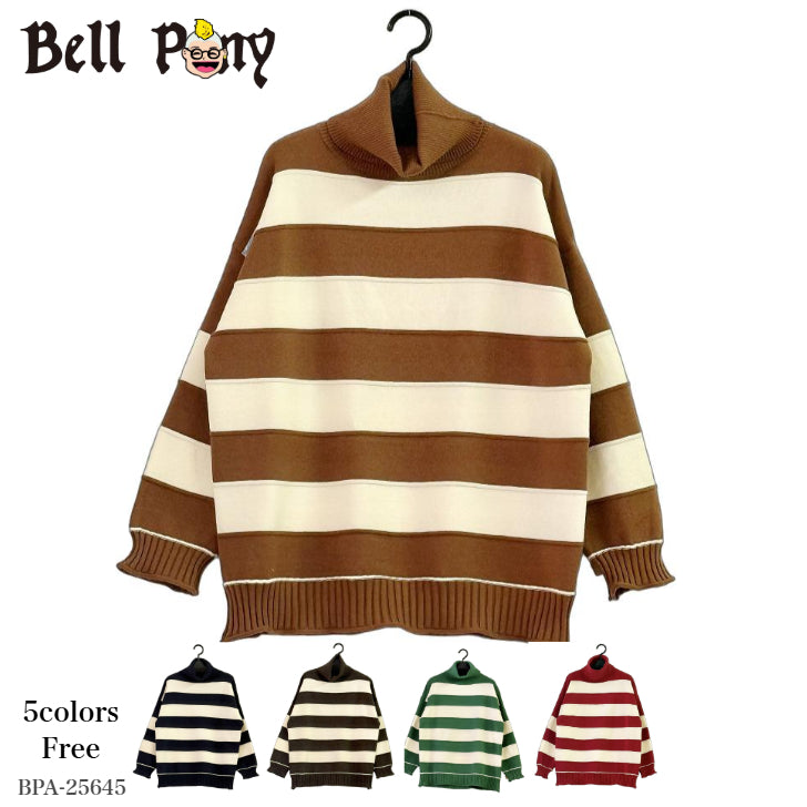 太ボーダー タートルネックセーター BPA-25645 [Bell Pony]