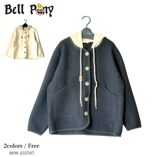 ニットフード付き ニットカーディガン BPW-25577 [Bell Pony]