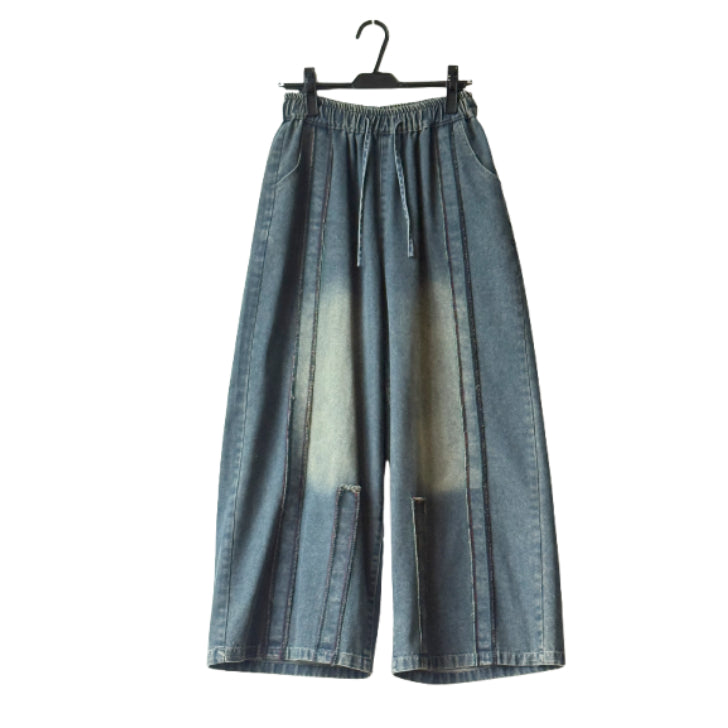 飾りステッチ刺繍 デニムワイドパンツ BPA-25303 [Bell Pony]