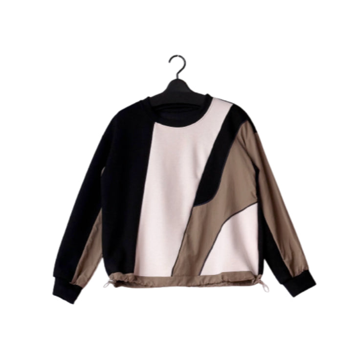 アシンメトリー異素材配色切り替え プルオーバー 長袖 BPA-25106 [Bell Pony]