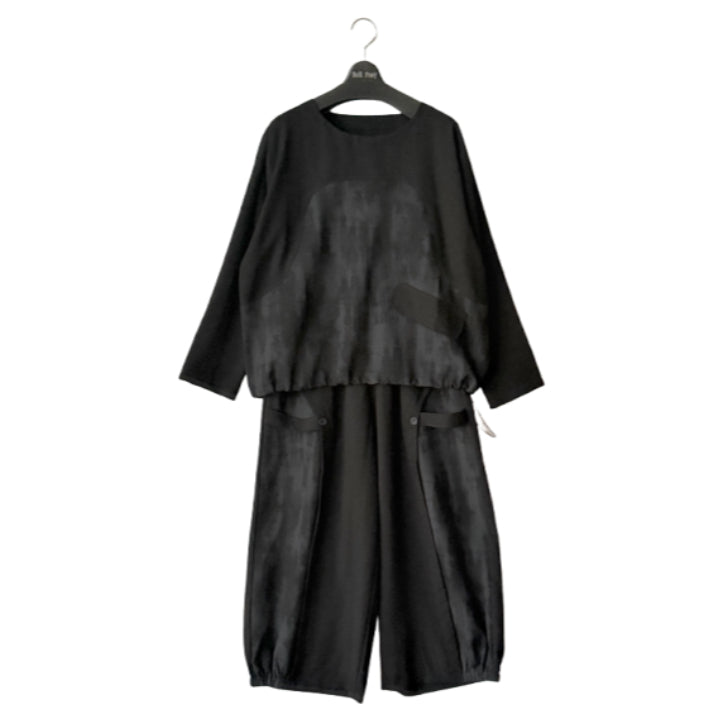 《セットアップ》アーチ切り替え ロングTシャツ ワイドパンツ 上下セット BPA-25278+BPA-25280(2点セット)  [Bell Pony]