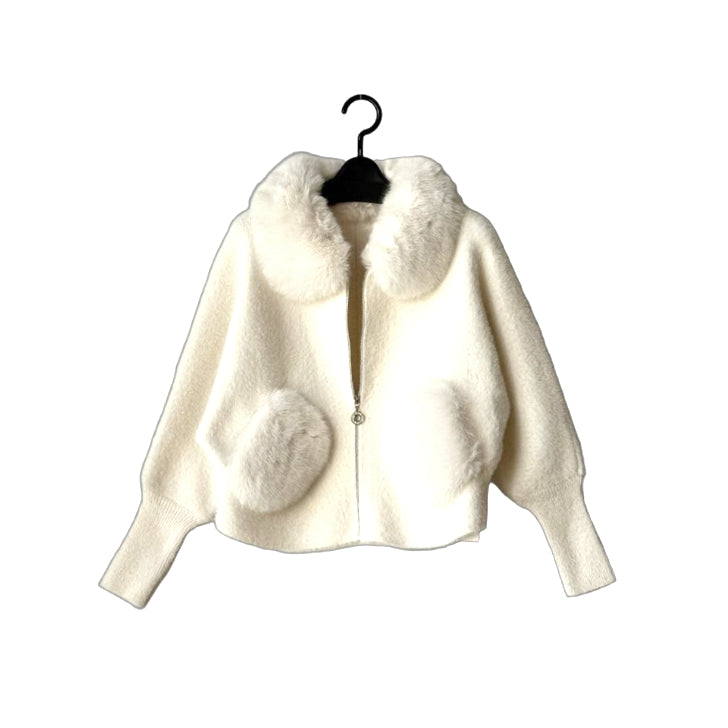 ふわふわファーポケット ジップニットジャケット BPW-25576 [Bell Pony]
