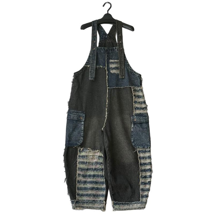 アシンメトリー切り替え パッチワーク デニムオーバーオール  BPW-25543 [Bell Pony]