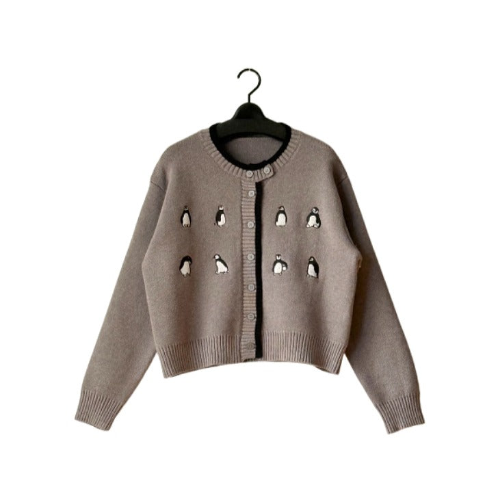ペンギン刺繍 前開きニットカーディガン BPW-25900 [Bell Pony]