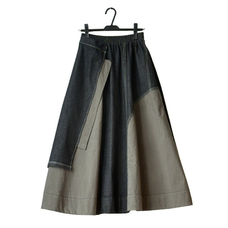 アシンメトリー切り替えデザイン ブラックデニムロングスカート BPS-26055 [Bell Pony]