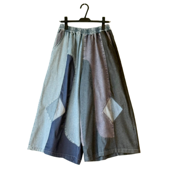 ランダム切り替え パッチワーク デニムワイドパンツ BPS-26230 [Bell Pony]
